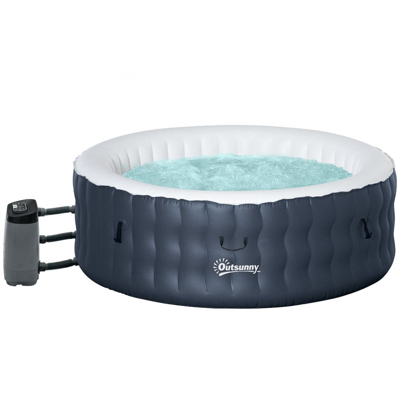 Outsunny Inflatable Hot Tub Spa Round with Cover for 4-6 People 195cm - Dark Blue