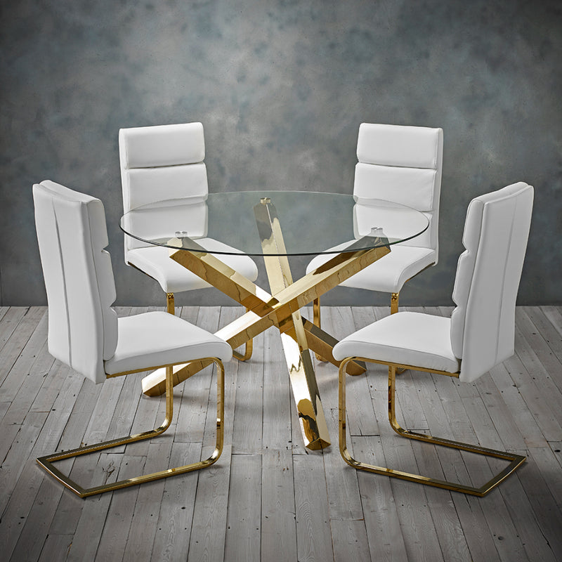 Capri Dining Table Glass Top With Gold Legs 1.2m