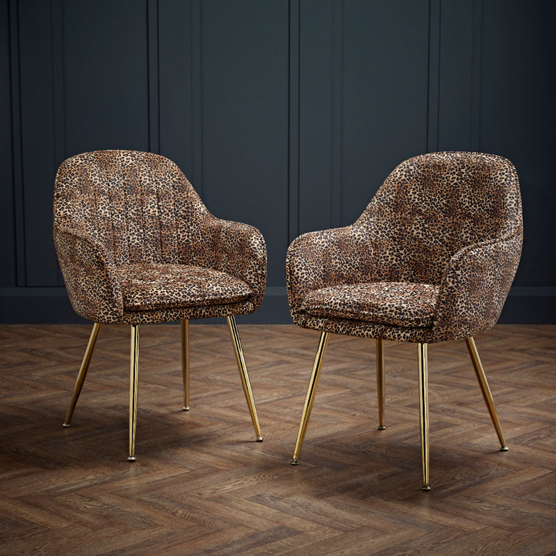 Lara Dining Chairs Leopard Print With Gold Legs - Set of 2