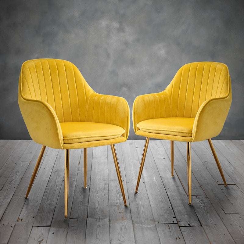 Lara Dining Chairs Ochre Yellow With Gold Legs - Set of 2