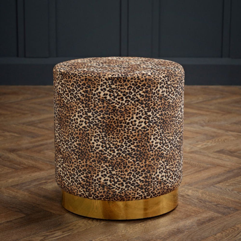 Lara Velvet Pouffe - Leopard Print