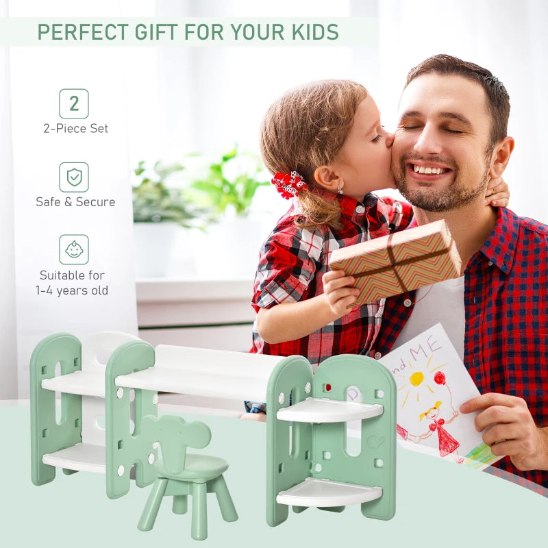 HOMCOM Childrens Table and Chair Set Adjustable – Green & White