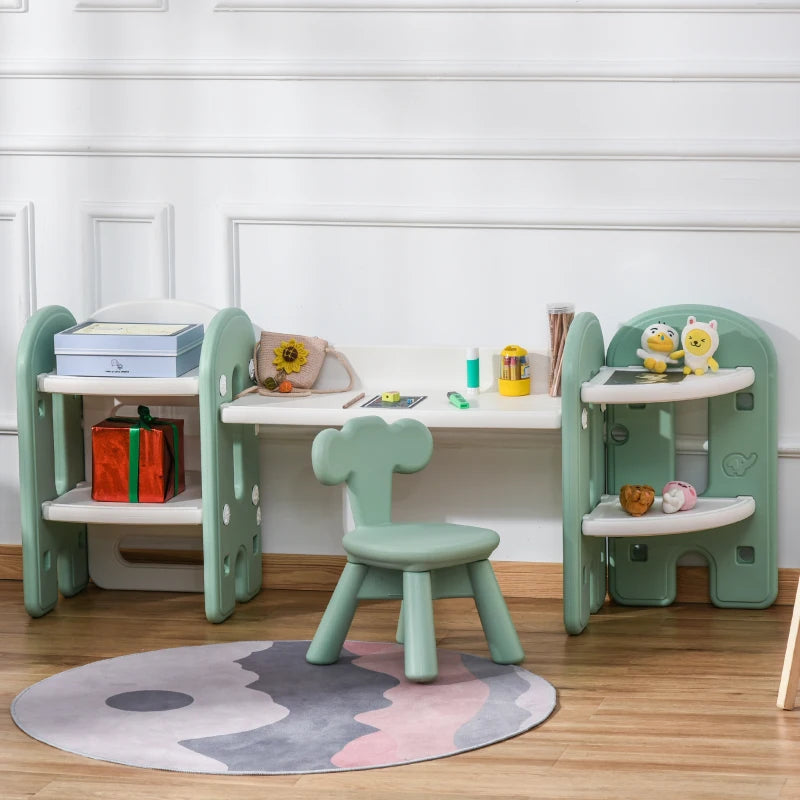HOMCOM Childrens Table and Chair Set Adjustable – Green & White