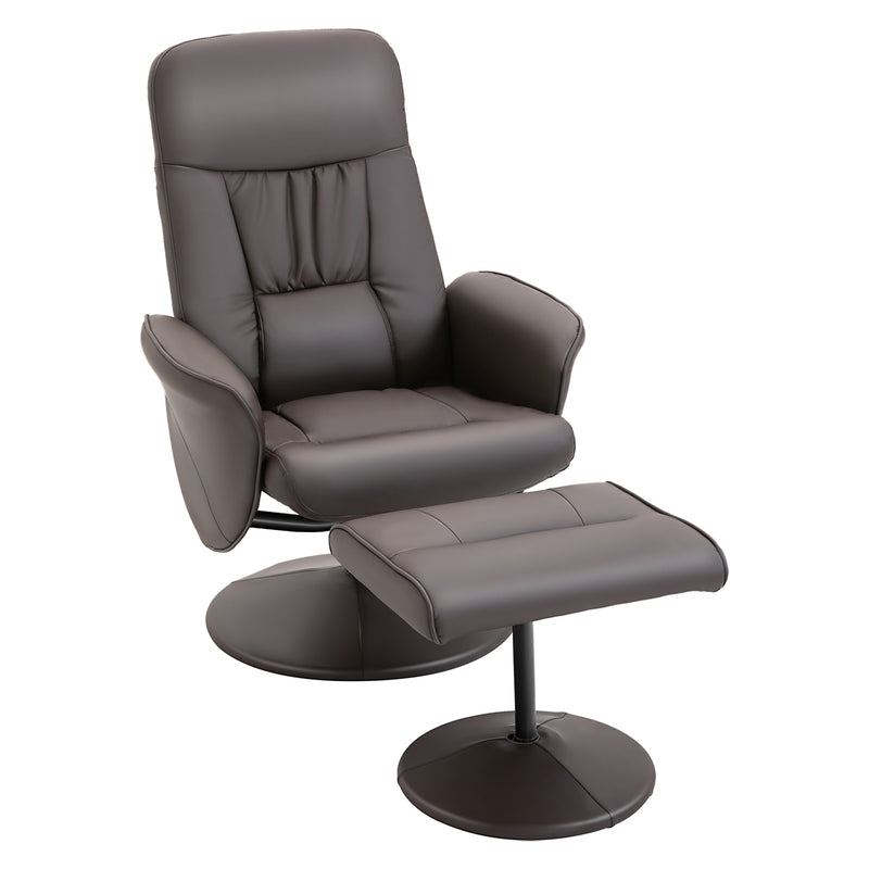 HOMCOM PU Leather 2 Pcs Reclining Armchair w Ottoman 360 Swivel Brow
