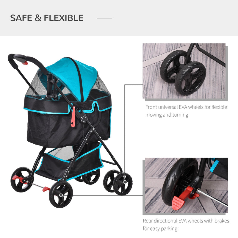 PawHut Pet Stroller with  Adjustable Canopy Removable Cloth - Blue