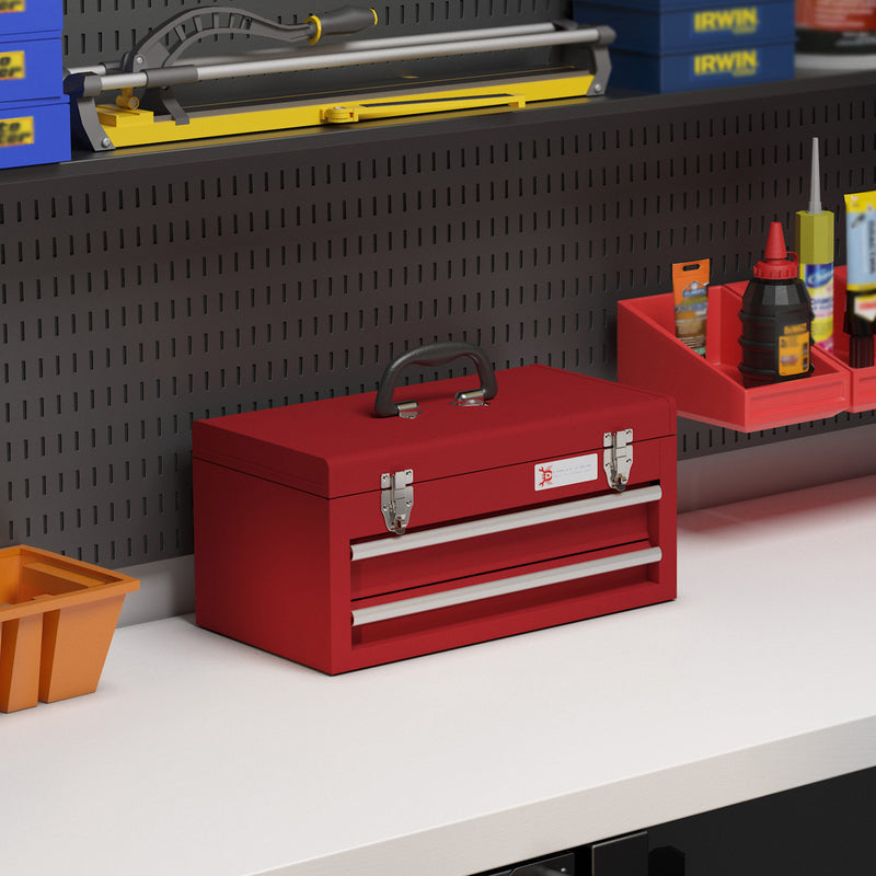 DURHAND Lockable 2 Drawer Tool Chest With Ball Bearing Slide Drawers Red