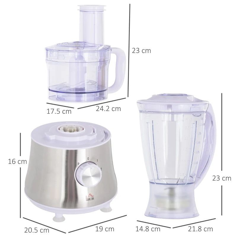 HOMCOM Food Processor 1.5L with 1L Bowl 500W - White