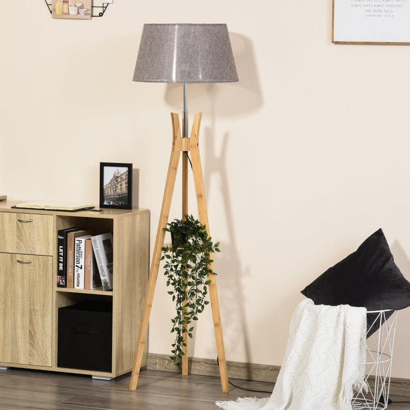 Tripod Floor Lamp with Shade 156cm - Wood & Grey