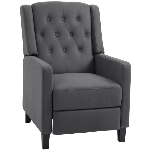 HOMCOM Wingback Push Back Recliner Armchair, Microfibre Cloth Reclining Chair With Leg Rest, Button Tufted, For Home Living Room Theater, Charcoal Grey