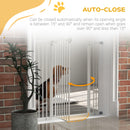 PawHut 74-100cm Adjustable Metal Pet Gate Safety Barrier w/Auto-Close Door White