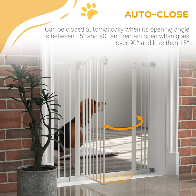 PawHut 74-100cm Adjustable Metal Pet Gate Safety Barrier w/Auto-Close Door White