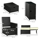 Outsunny Recliner Rattan Sun Lounger w/ Storage Tea Table & Footstools, Balck
