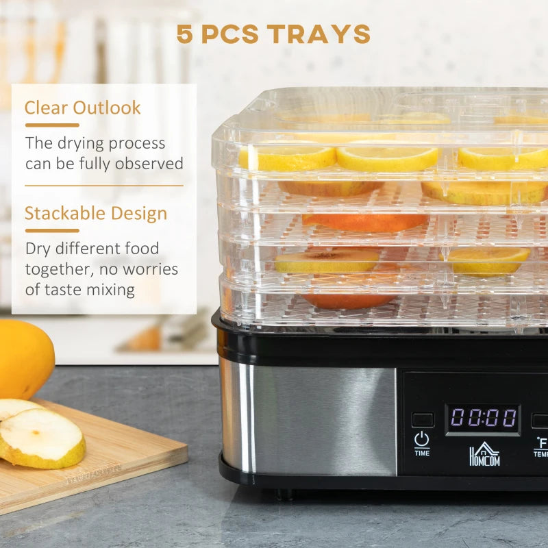 HOMCOM Food Dehydrator 5 Tier 245W - Stainless Steel