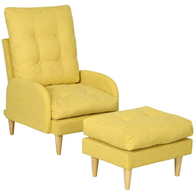HOMCOM Modern Upholstered Armchair with Footstool Adjustable Back Yellow