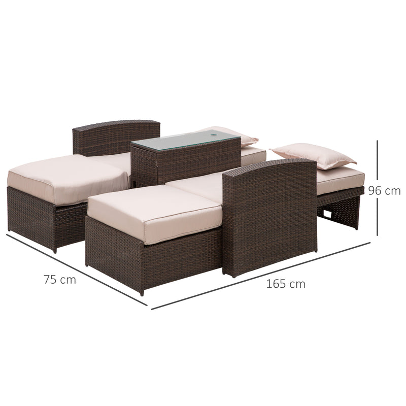 Outsunny Rattan Double Lounge - Brown
