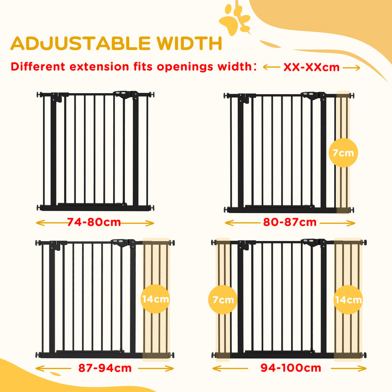 PawHut Adjustable Safety Gate w/ 2 Extensions and Four Adjustable Screws, Black