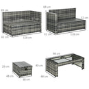 Outsunny 6pcs Garden Furniture Sofa Set, Rattan 3 Armchairs 2 Footstools Table