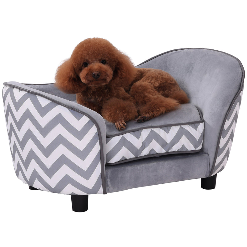 PawHut Dog Sofa Pet Couch for XS Dogs w/ Removable Sponge Padded Cushion - Grey