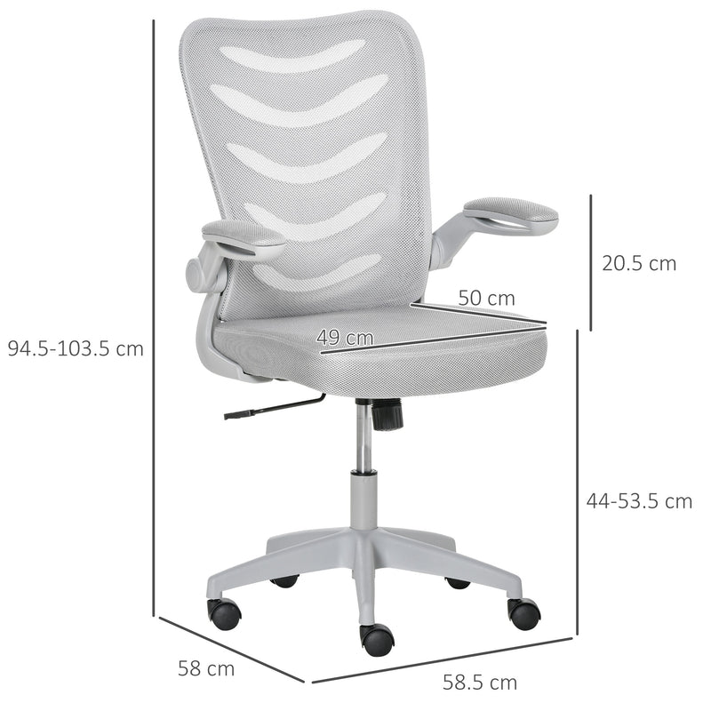 Vinsetto Mesh Office Chair for Home Swivel Task Desk Chair with Lumbar Back Support Flip-Up Arm Adjustable Height Grey Computer w/