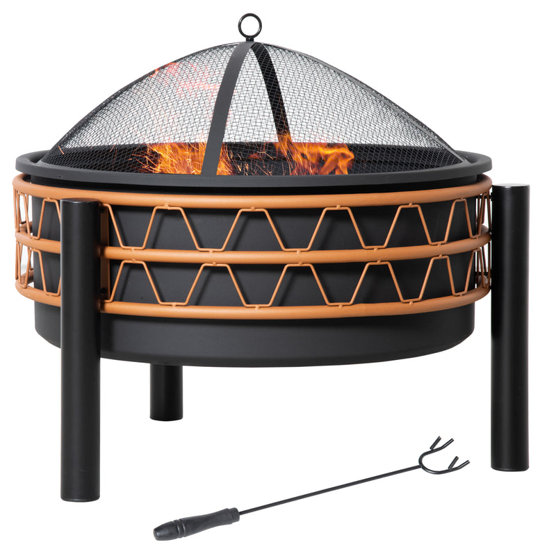 Outsunny Outdoor Fire Pit Portable Firebowl w/ Cover Poker For Patio Backyard