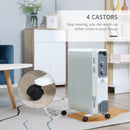 HOMCOM Oil Filled Radiator 11 Fin Portable Heater W/ Wheels And 3 Heat Settings, White