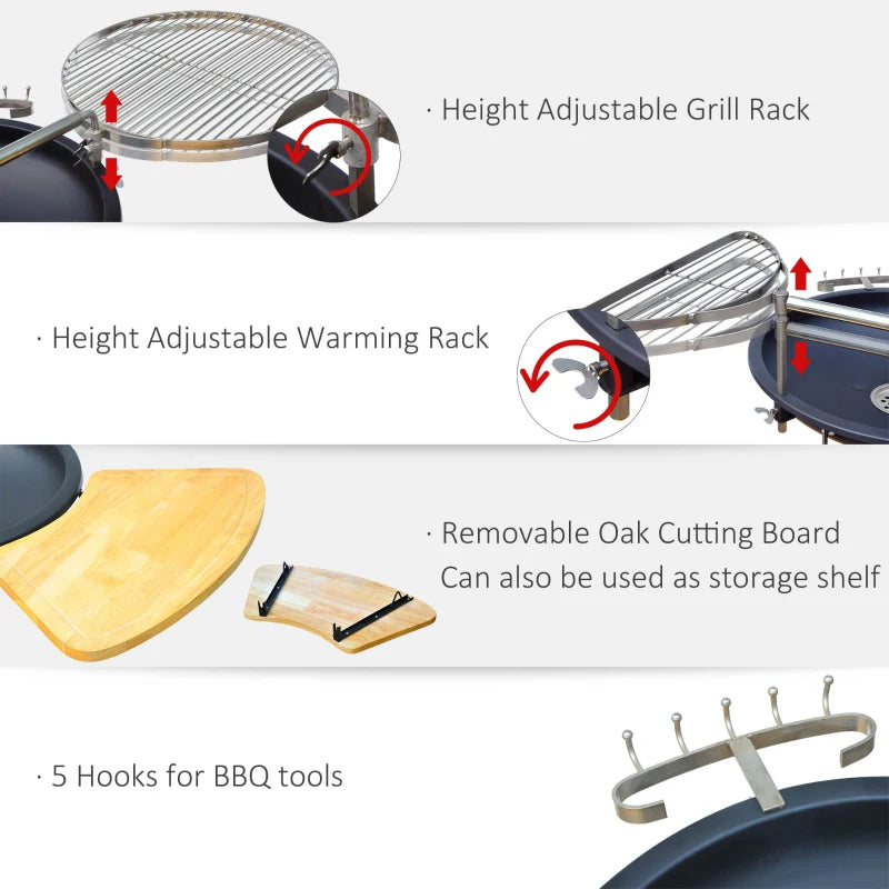 Outsunny Outdoor BBQ with Double Grill and Cutting Board