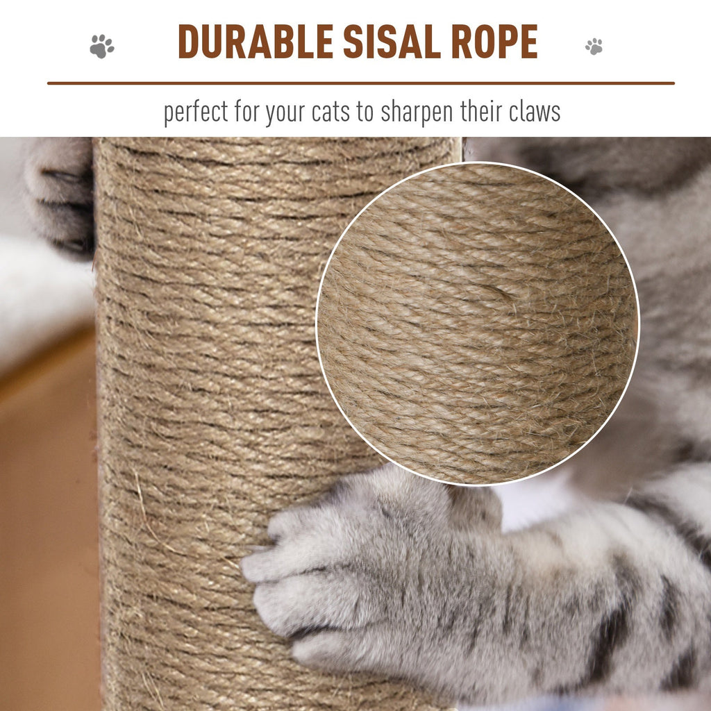 Cat Tree Rope Texture PawHut Cats Elevated Jute Rope Scratching Tree w/ Dangle Toy