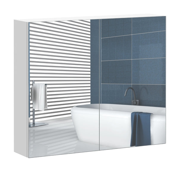 HOMCOM Wall Mounted Bathroom Mirror Storage Cabinet Cupboard with Adjustable Shelf Double Doors Mount w/ Door and Shelves