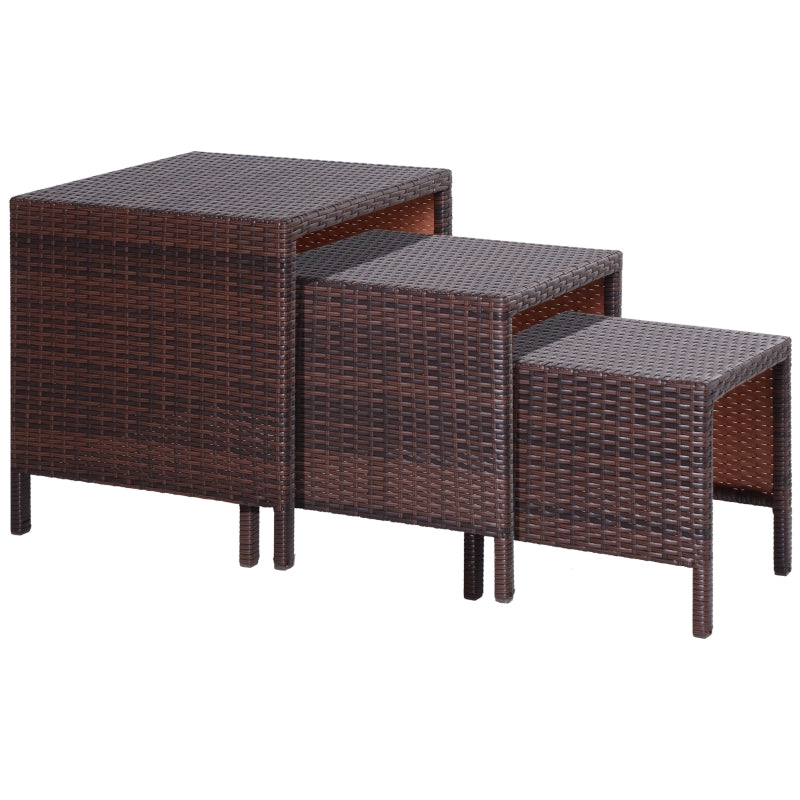 Outsunny Rattan Side Table Set- Brown