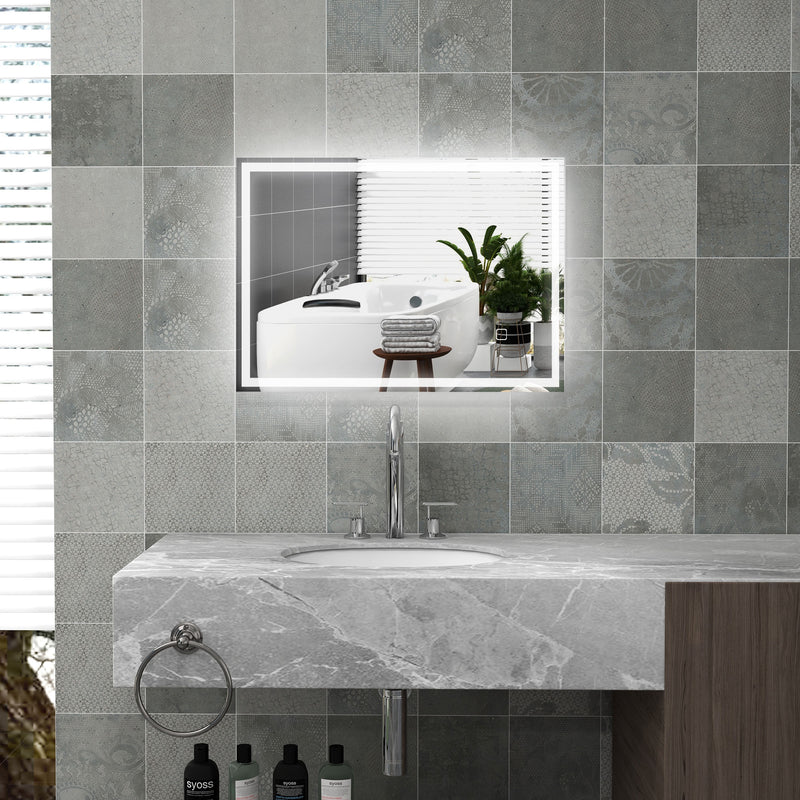 kleankin Illuminated Bathroom Mirror with LED Lights, 3 Colours, Defogging Film