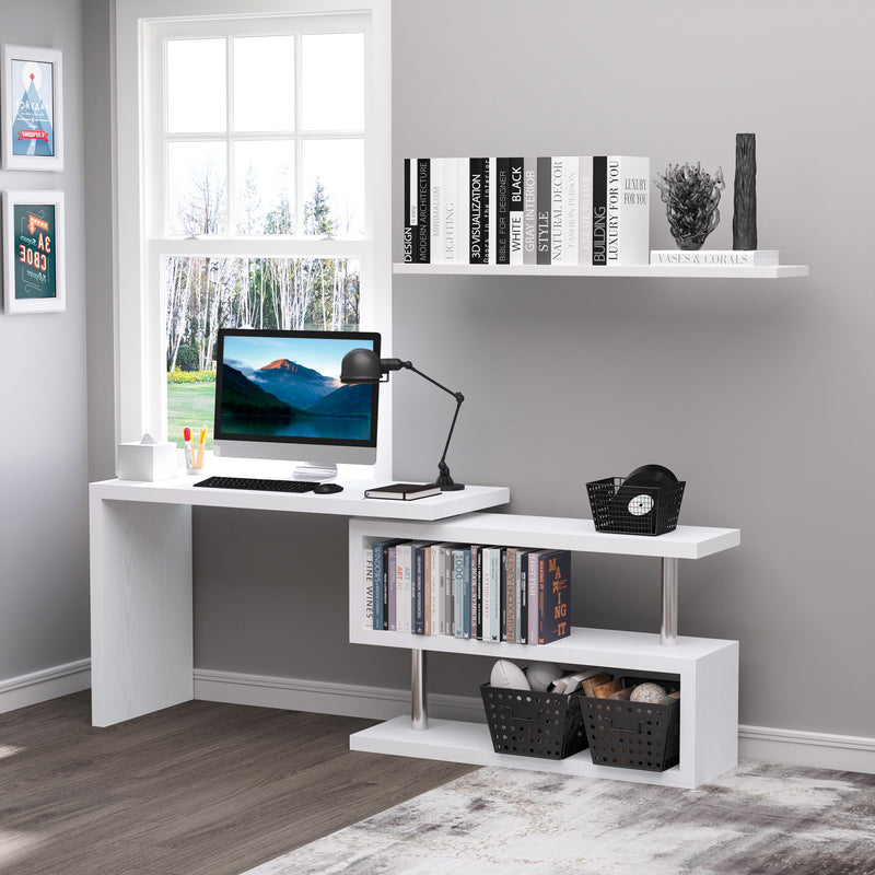 HOMCOM Modern Corner 360° Rotating L-Shaped Computer Desk Writing Table
