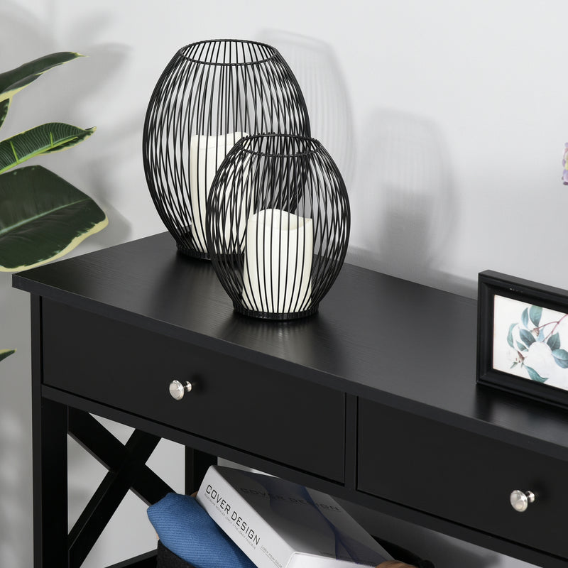HOMCOM Console Table Side Desk Shelves Drawers Open Top X Support Hallway Black