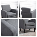 HOMCOM Linen Modern-Curved Armchair Accent Seat w/ Thick Cushion Wood Legs Grey