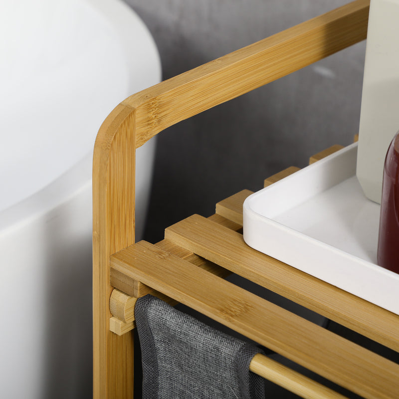 HOMCOM Bamboo Laundry Basket with Shelf Pull-out Bags for Bedroom Laundry Room
