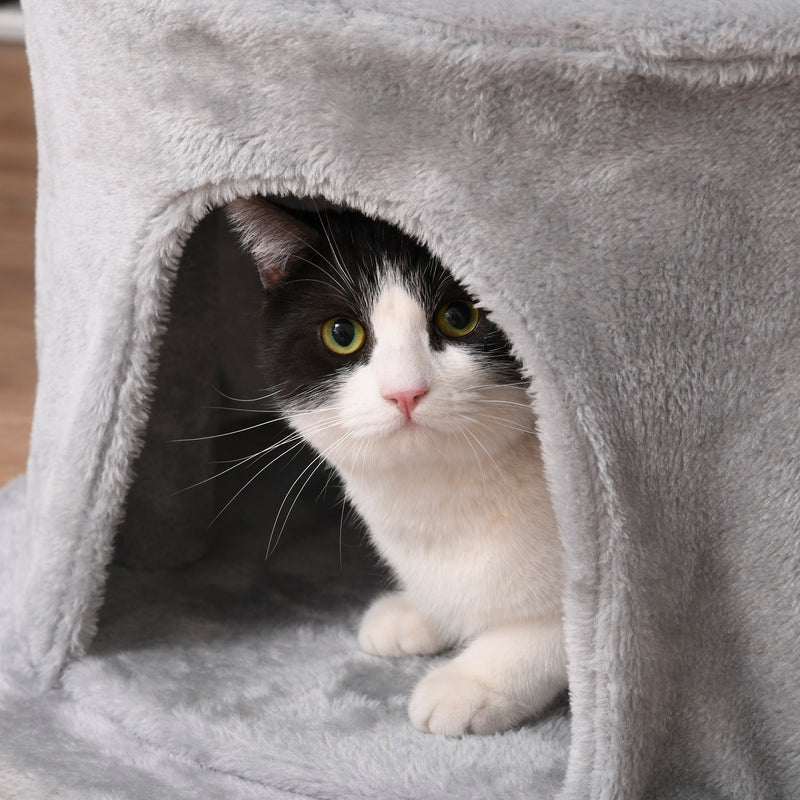 PawHut Cat Tree Kitten Tower w/ Scratching Post Condo Plush Perches Grey