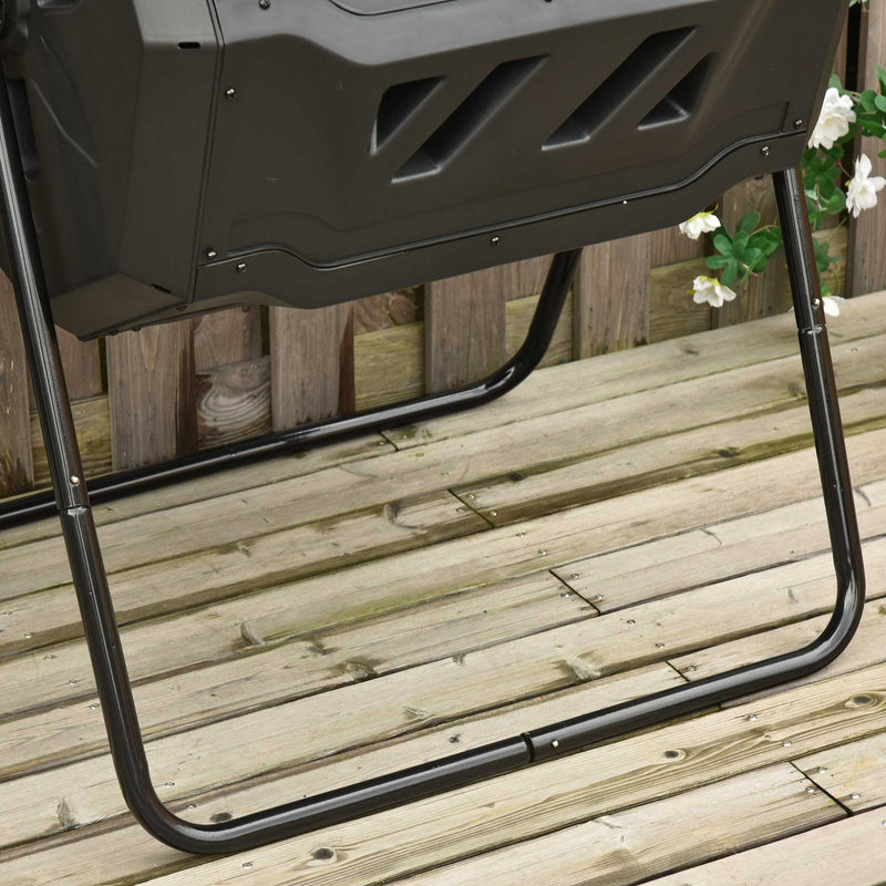 Outsunny 160L Outdoor Tumbling Compost Bin w/ Dual Chamber, Sliding Doors, Black