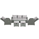Outsunny 6pc Padded Outdoor Rattan Wicker 3-Seat Sofa Recliner Footstool Table - Light Grey