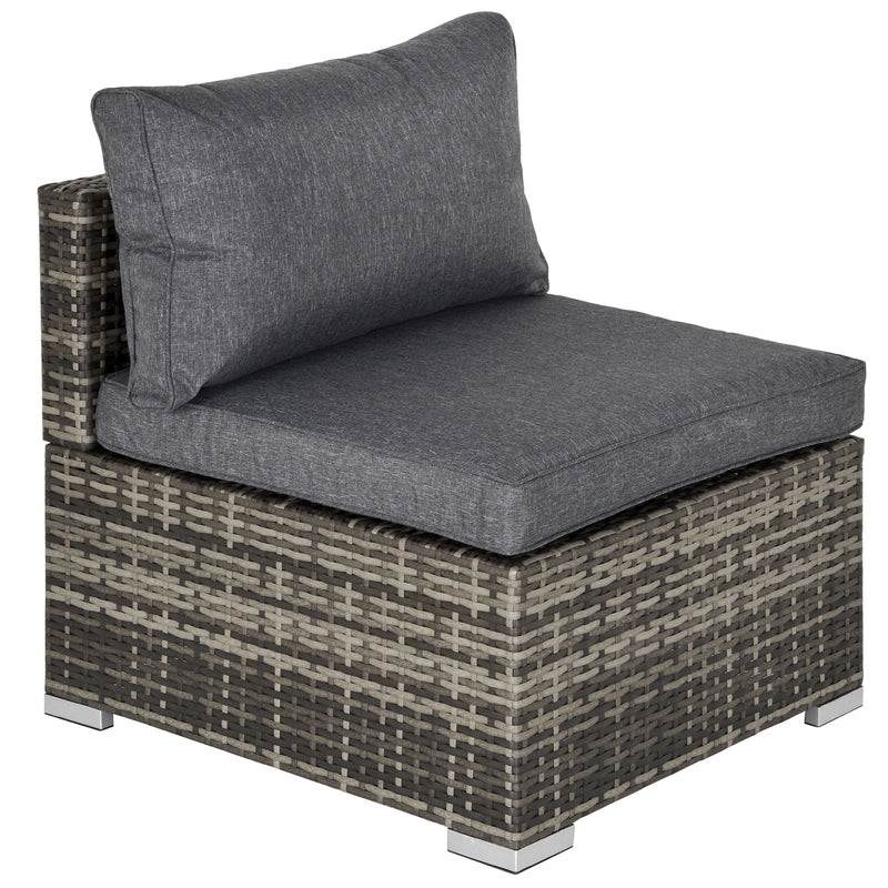 Outsunny Outdoor Garden Furniture Rattan Single Middle Sofa w/ Cushion Dark Grey