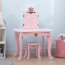 HOMCOM Kids Dressing Table with Mirror and Stool Kids Vanity Table - Pink