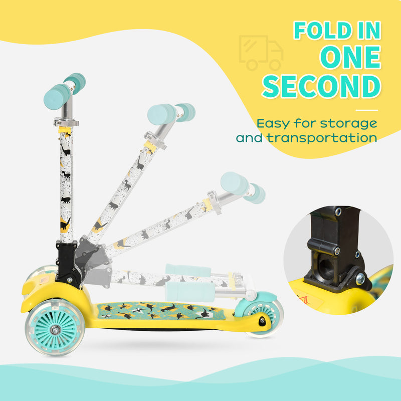 HOMCOM Kids Scooter Foldable Kick Scooter LED Flashing Wheels 3-8 Years Yellow