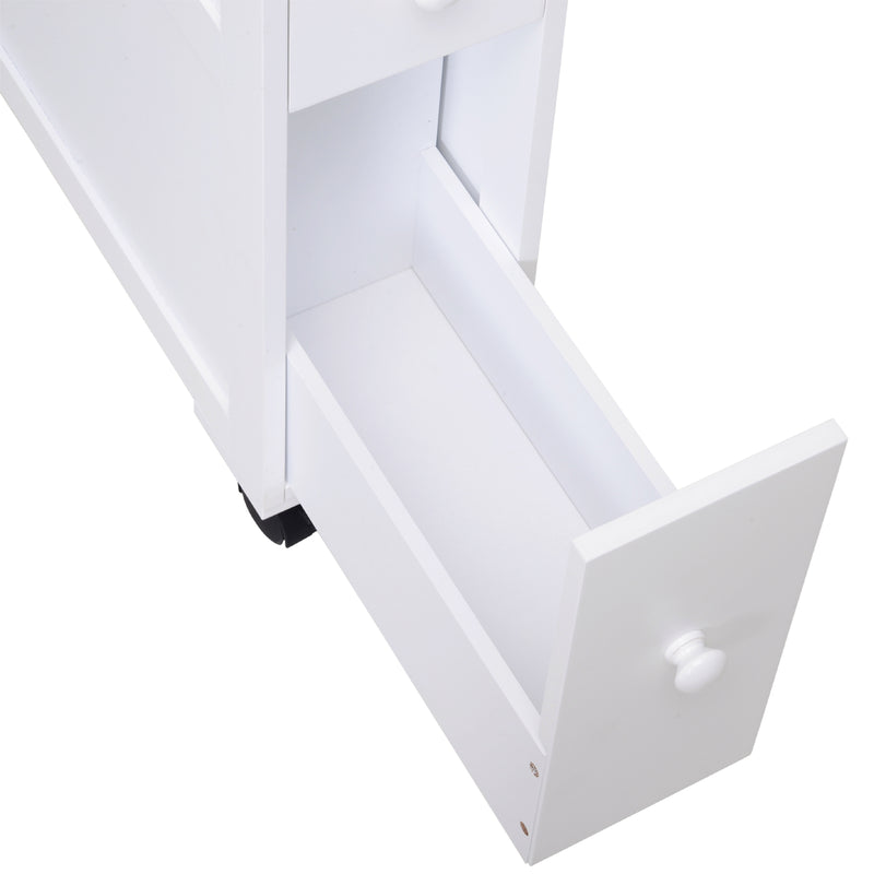 HOMCOM 72x16cm Narrow Bathroom Storage Unit 2 Drawers Open Top 4 Wheels Slimline