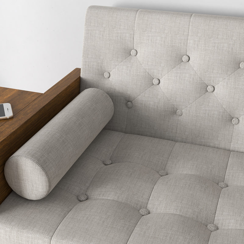 HOMCOM 3-Seater Sofa Bed Click-Clack Button-Tufted Settee Recliner Couch Beige