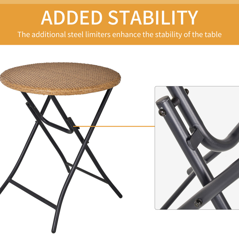 Outsunny 3 PCS Folding Rattan Wicker Bistro Set, Coffee Table Set, Natural