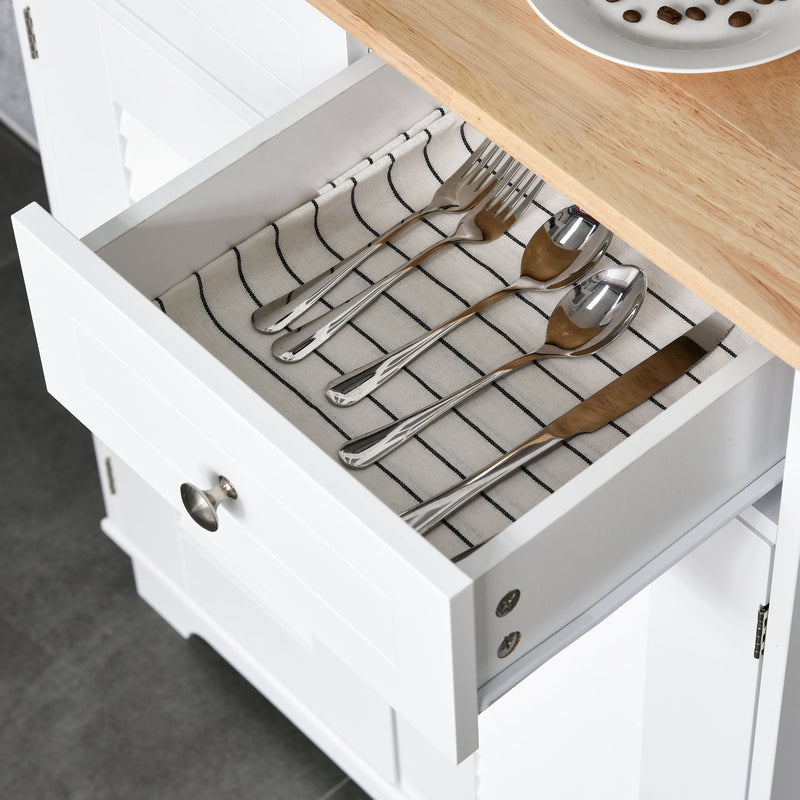 HOMCOM Coastal Kitchen Cupboard Storage Cabinet Unit for Dining Room, White