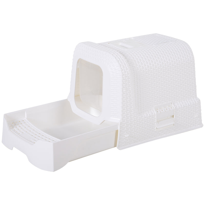 Pawhut Large Litter Box Self Cat Toilet Fully Enclosed Kitten Pan w/Scoop White
