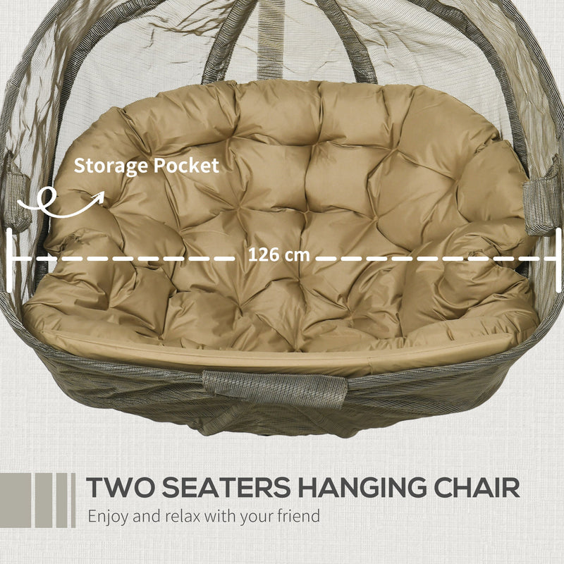 Outsunny Double Hanging Swing Egg Chair- Brown/Khaki/Black