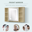 kleankin LED Bathroom Mirror Cabinet Wall-Mounted W/ Adjustable Shelves Natural