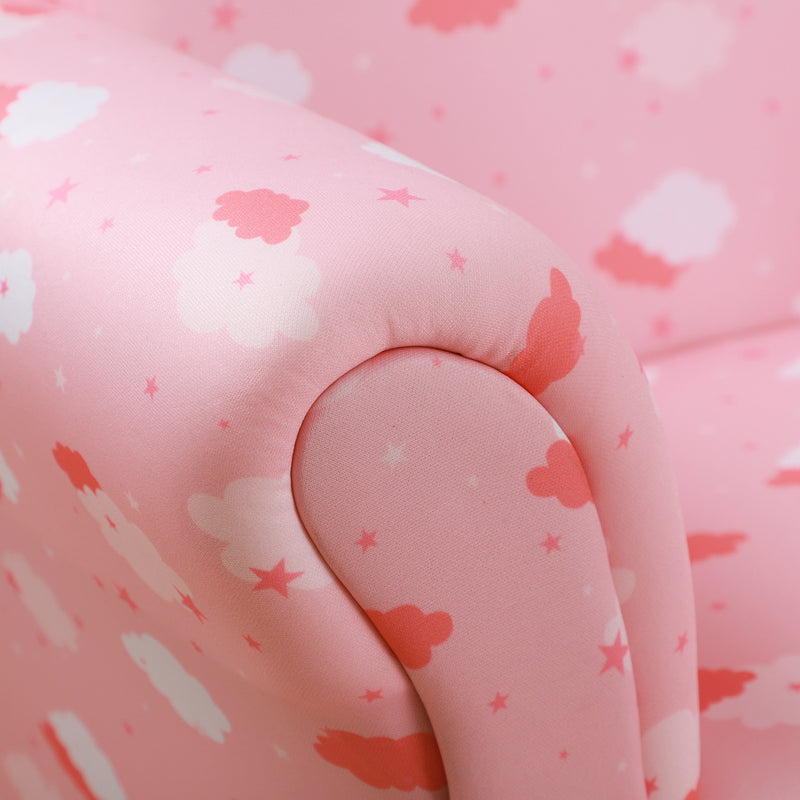 HOMCOM Cute Cloud Star Child Armchair Seat Wood Frame w/ Footrest Padding Pink