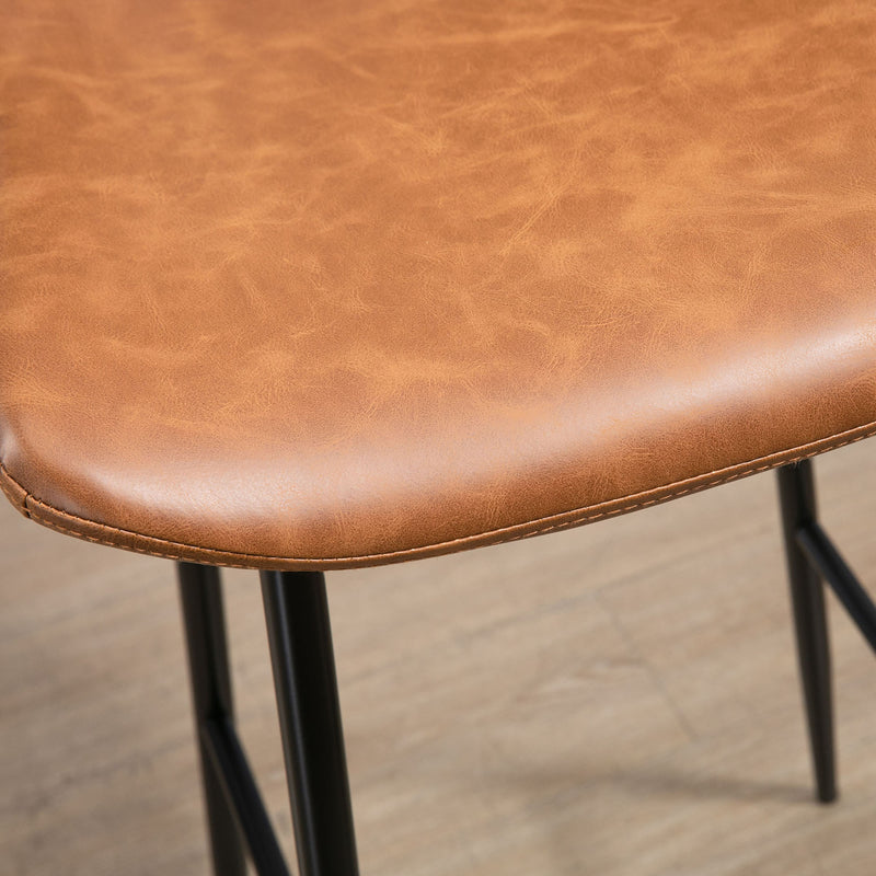 HOMCOM Bar Stools Set of 2, PU Leather Bar Chairs with Back and Steel Legs