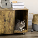 PawHut Cat Litter Box Enclosure, End Table with Double Doors, Rustic Brown